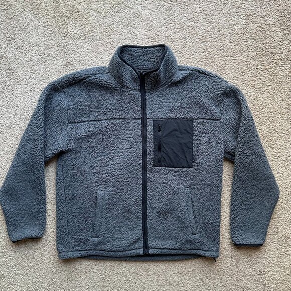 Hollister Sweater Mens Medium Full Zip Mock Neck High Pile Fleece Grey - Picture 1 of 12